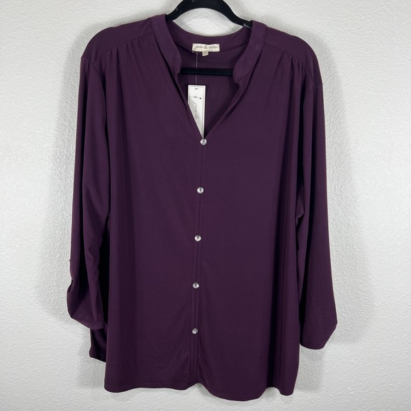 Joie de Vivre Blouse Women's‎ Plus Size 3X Purple Roll Tab Sleeves Button Up - Picture 1 of 11